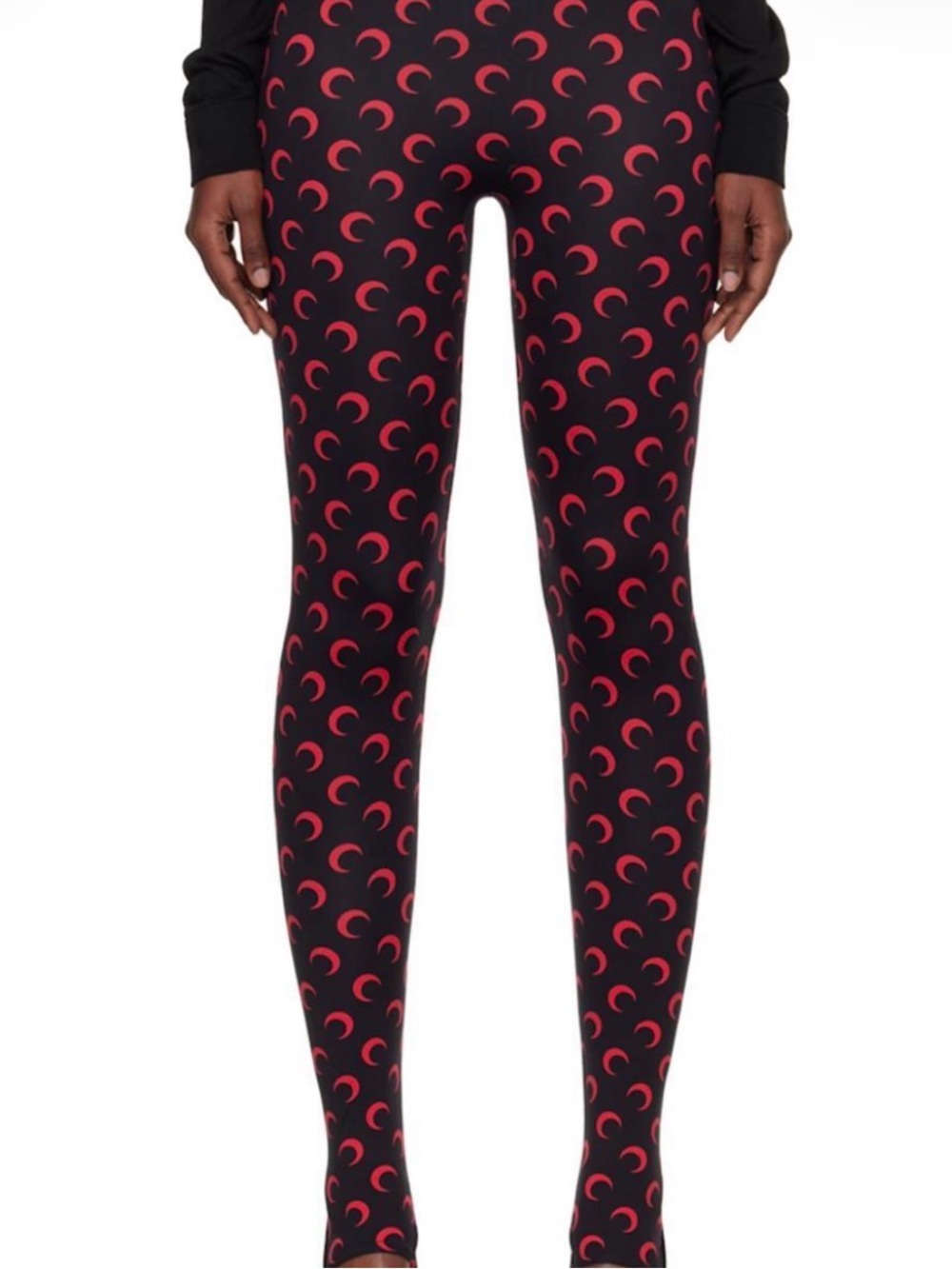 Marine Serre Black Leggings with Pink Crescent Print
